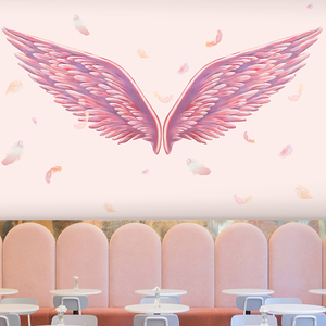 网红天使翅膀拍照背景壁画3d立体羽毛直播间装饰粉红色公主房壁纸