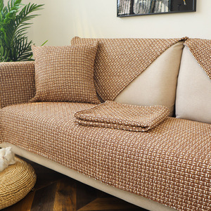 棉麻编织沙发垫四季通用简约现代皮沙发防滑美式座垫亚麻沙发套罩