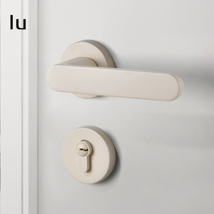 IU米色韩式奶油风极简磁吸静音室内卧房门锁门把手分体实木门锁