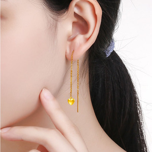 老凤祥珠黄金耳线耳钉999足金爱心耳饰耳坠时尚气质长款流苏耳环