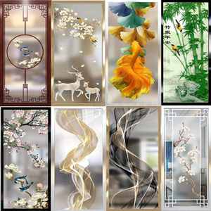 现代艺术玻璃客厅隔断磨砂透光屏风简约玄关柜过道背景墙雕花工艺