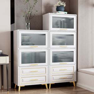 简约轻奢书柜组合长虹玻璃美式收纳柜书房客厅卧室储物柜落地书架