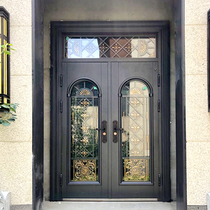 别墅大门双开门对开玻璃防盗门家用乡村农村自建房入户铜门进户门