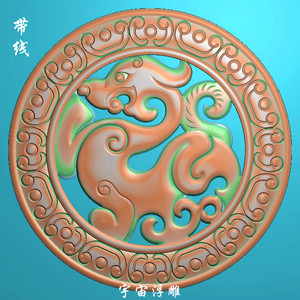 圆形仿古龙凤对牌镂空挂件木雕精雕图浮雕玉雕灰度图jdpbmp雕刻图