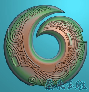 仿古回纹 时来运转 平安扣 精雕图 浮雕玉雕 电脑雕刻 jdp 灰度图