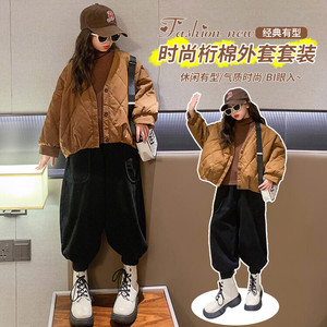 女童春秋韩版外套中大童女孩时髦套装加棉加厚两件套休闲牛仔裤潮