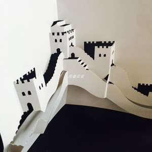 日本购立体构成纸雕模型作品贺卡纸浮雕建筑模型长城立体纸模展柜