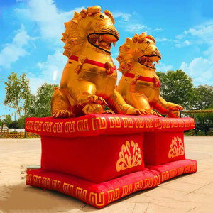 充气金狮拱门庆典狮子气模金狮大象户外卡通优质红色布料麒麟送子