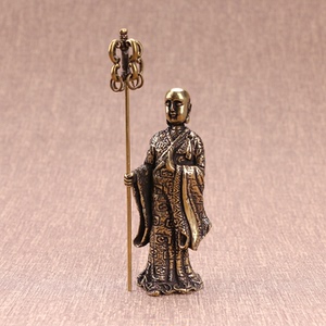 铜地藏王菩萨摆件黄铜合金地藏王菩萨佛祖小摆件铜佛铜像锡杖铜器
