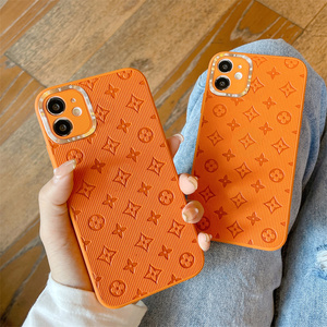 欧美潮牌大牌橙色老花适用iphone12pro/max苹果11手机壳xr皮质x/xs