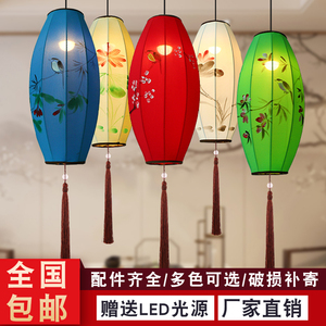 中国风古典手绘布艺橄榄灯笼现代创意火锅茶楼饭店中式传承红灯笼