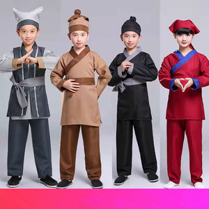 古装汉服套装儿童店小二村民掌柜男女演出服装古代老百姓表演服饰