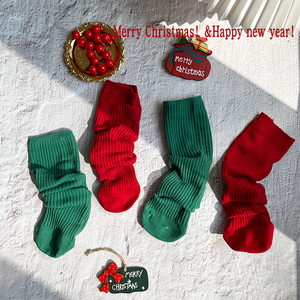 圣诞袜儿童袜子大红色男童女童堆堆袜新年过年袜宝宝中筒红袜节日