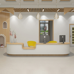 前台接待台烤漆少儿培训收银台学校教育机构咨询台幼儿园吧台定制