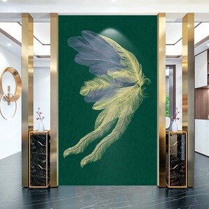 独绣刺绣墙布无缝墙纸壁布玄关走道家用客厅羽毛蝴蝶背景墙壁画新