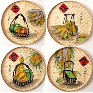 竹编制品竹编画手绘簸箕画手工装饰品工艺品竹筐画成品创意筛子画