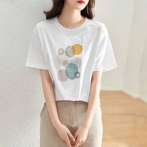 唯品会白色短袖t恤女2022新款夏宽松洋气纯棉半袖打底衫内搭体恤