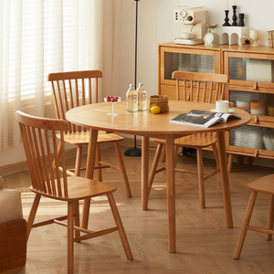 实431折叠方桌变圆家桌餐用吃饭桌子原木桌桌木椅组合小户型可伸