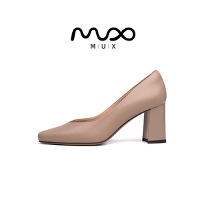 MUX迈思简约纯色羊皮高跟鞋专柜同款方头浅口通勤舒适单鞋女