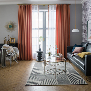 现代加厚橙色2019流行色珊瑚橘窗帘丝绒德国绒纯色简约北欧温暖