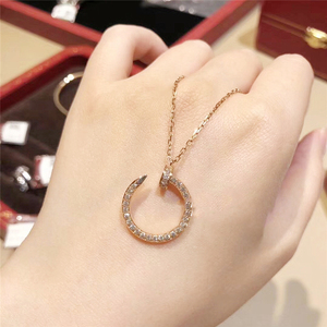 cartier/卡地亚 经典款juste满钻钉子项链 18k玫瑰金镶钻锁骨链女