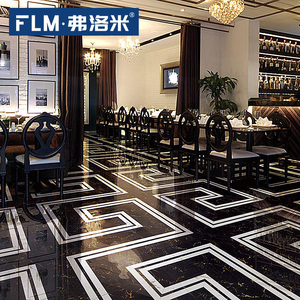 弗洛米 全抛釉地板砖800x800浅咖网地脚线瓷砖客厅黑金花踢脚线