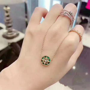 dior/迪奥 幸运八芒星罗盘项链 18k玫瑰金/黄k金白贝母镶钻锁骨链