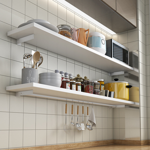 免打孔厨房置物架隔板壁挂杆墙上调料木锅收纳挂架多功能用品神器