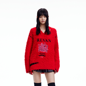 【节日限定】REVAN芮范2023冬季新品甜酷风龙形图案毛衣连衣裙