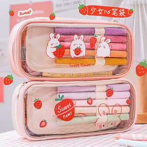 三年二班防水单拉链文具袋大容量可爱少女心笔袋学生高颜值铅笔袋