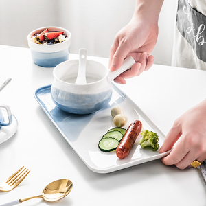 一人食餐具套装家用北欧ins创意单人甜品沙拉碗手柄早餐碗碟盘子