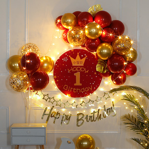 生日快乐布置装饰场景一周岁背景墙男女孩儿童网红色宝宝百天气球