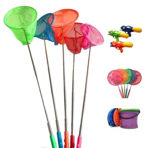 儿童小孩捞鱼网收缩抄网竿鱼池全套带小桶长柄不锈钢纱网迷你型玩