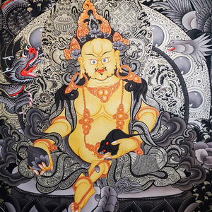 尼泊尔纯银描绘唐卡黄财神增财增运北方财宝天王佛像壁挂画可定制