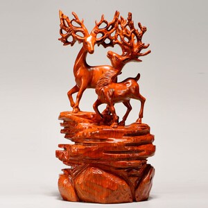彩琴韵发发淘宝包邮鹿摆件花梨实木雕刻梅花鹿木头根