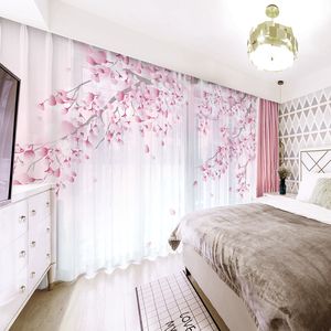 全屋定制现代美式公主风粉色桃花樱花窗帘少女孩卧室客厅遮光窗纱