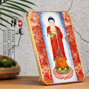 定制 阿弥陀佛红衣站像画 阿弥陀佛接引图佛像挂画立架式摆台结缘