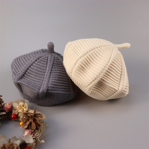 女童贝雷帽秋冬小香风八角帽宝宝手工毛线帽婴儿一岁儿童南瓜帽