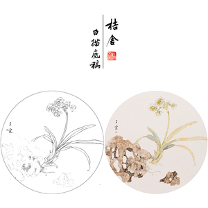 【有步骤】王震工笔画白描底稿兰花小品原作大小38×38厘米花鸟线稿带