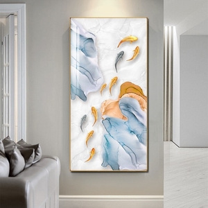 装饰画九鱼图玄幻九条鱼聚财图吉祥戏青荷九尾鱼挂画yangtao588529