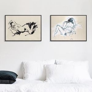 traceyemin 翠西艾敏 手绘素描人体抽象客厅三联民宿酒店装饰画