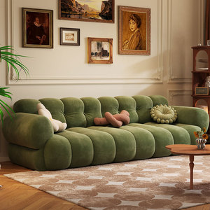 法式复古沙发棉花糖客厅小户型奶油风2024新款墨绿色美式布艺沙发