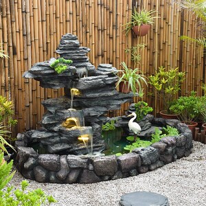 阳台假山鱼池小家用景观落地庭院造景假山水池室外户外渔池假山大