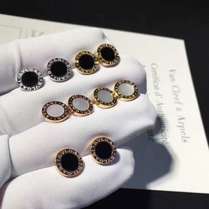 经典款宝格丽耳钉男女18k玫瑰金黑玛瑙白金满钻情侣同款圆饼耳环