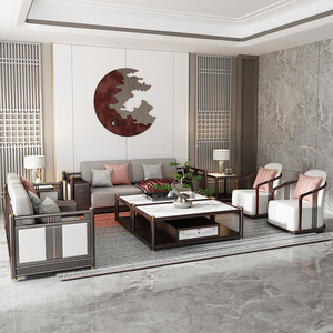 新中式沙发高端轻奢实木布艺乌金木别墅客厅套装大户型定制家具