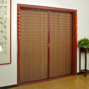 竹帘子推拉折叠门隔断帘客厅商铺屏风窗帘拉帘遮光空调门帘竹移门