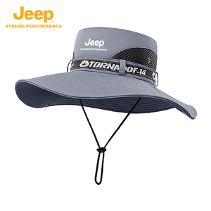 jeep吉普渔夫帽男夏季户外登山防晒大檐太阳男士钓鱼透气遮阳帽子