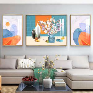现代简约客厅装饰画沙发背景墙挂画轻奢文艺静物小清新抽象三联画
