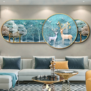 客厅装饰画高档大气沙发背景墙挂画新款福鹿双层叠加壁画卧室墙画