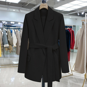 SAK 韩国2024新款春季黑色西装外套女气质收腰显瘦通勤中长款西服
